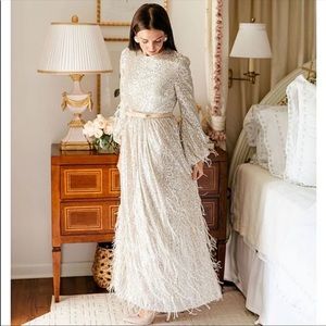 Nicola Bathie X Antonio Melani Sequin Belted Feather Maxi Dress- NWOT Size 14